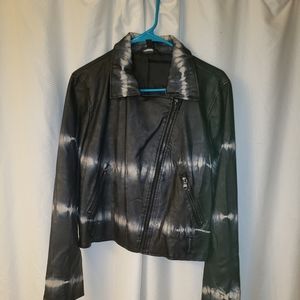 Leather Moto jacket tye dye print